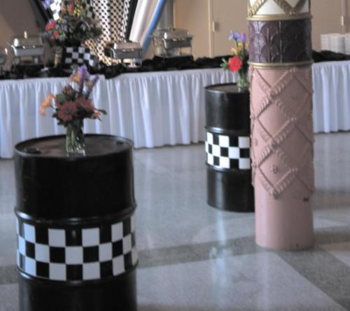 Race Theme - Checkered Oil Drum Cocktail Tables